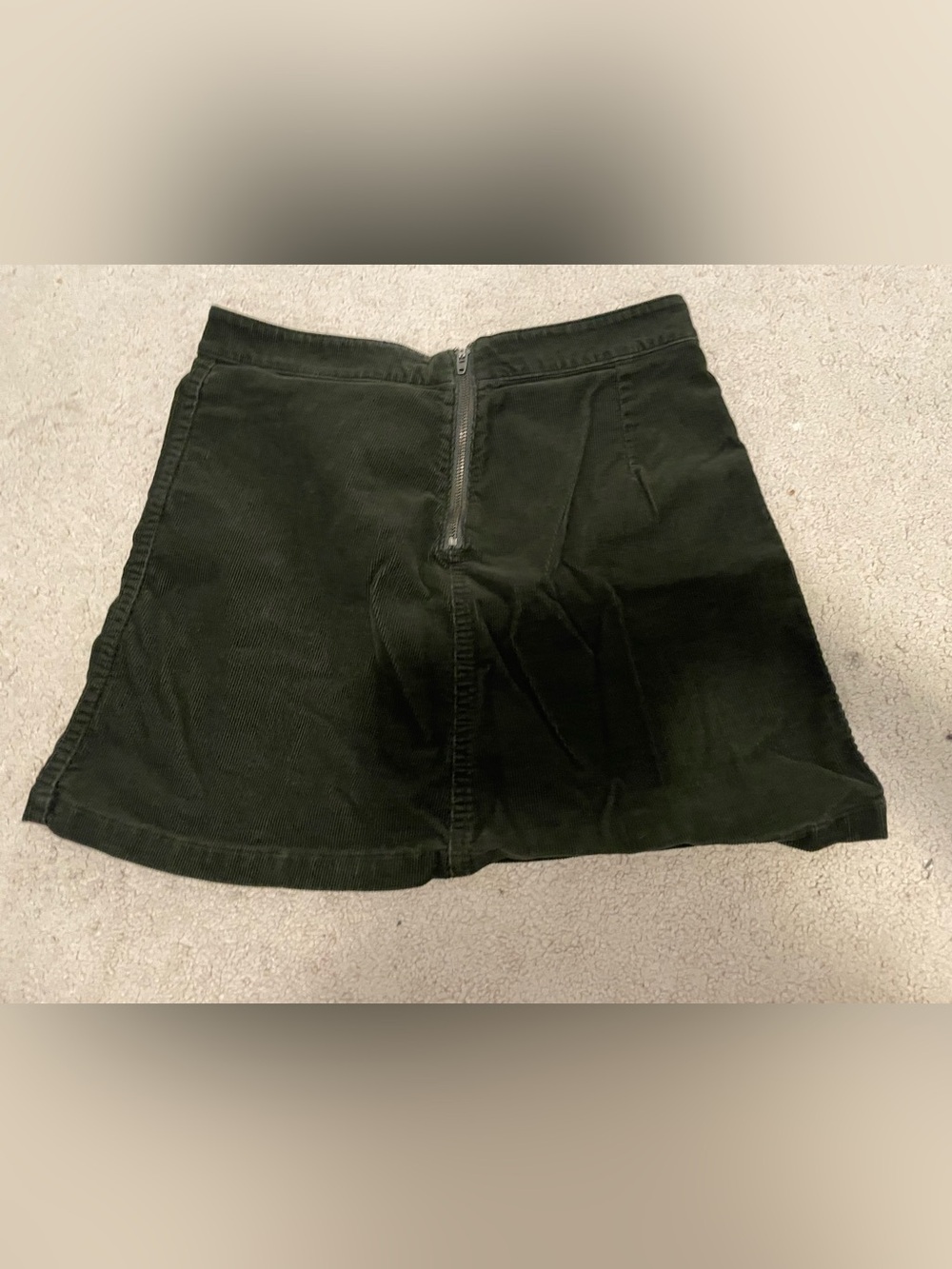 Women's High-Waist Dark Green Corduroy Miniskirt with Front Zip